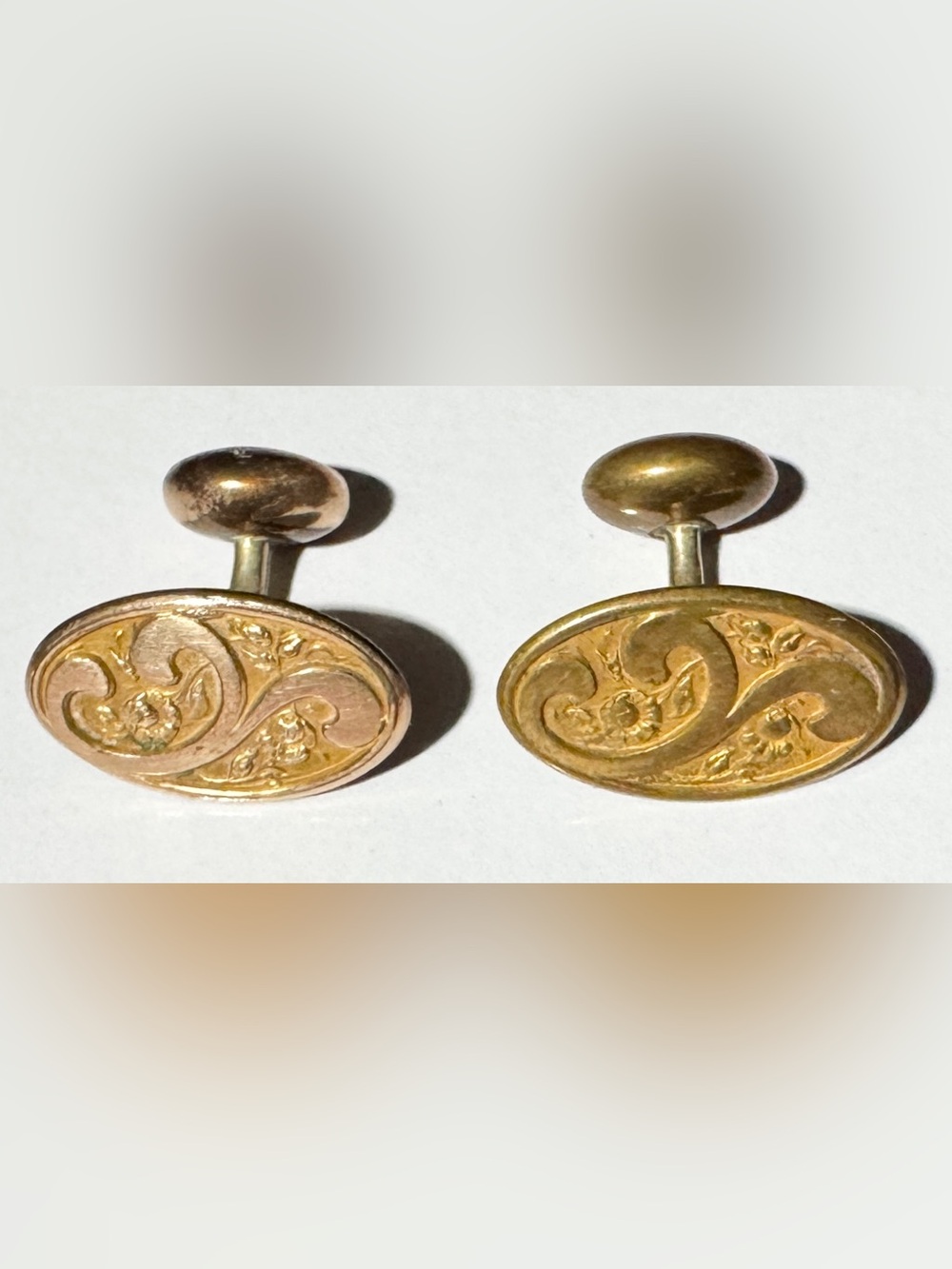 Antique Victorian Pair Gold Filled Bean Back Cufflinks c. 1895-1910 Oval Scroll